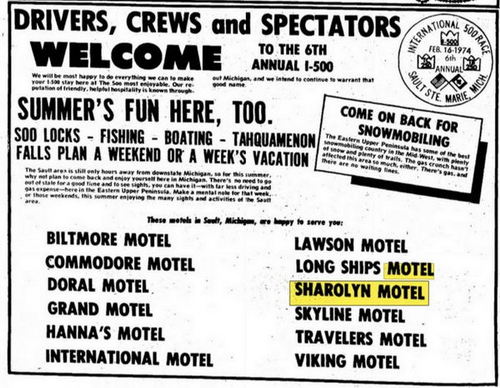Sharolyn Motel & Restaurant - 14 Feb 1974 Ad (newer photo)